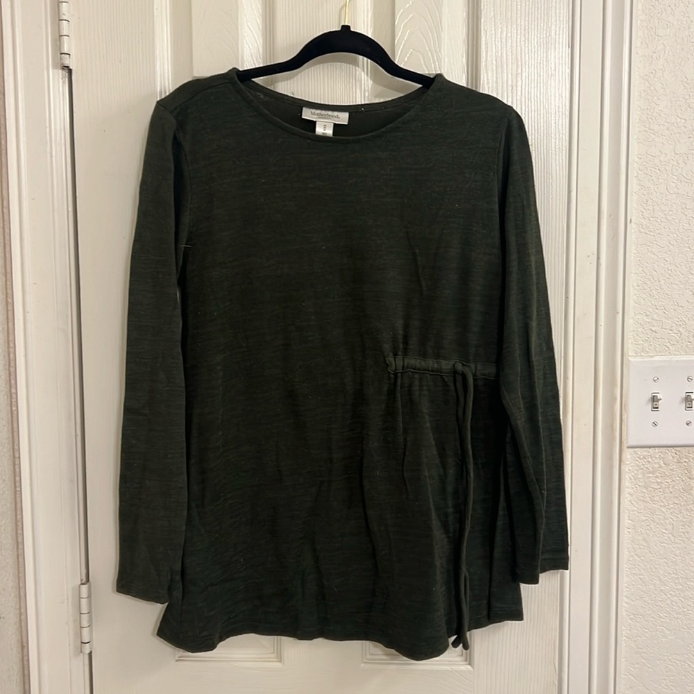 Army Green Maternity Top with Tie